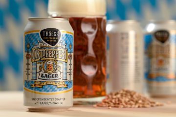 Oktoberfest Lager cans and glass.